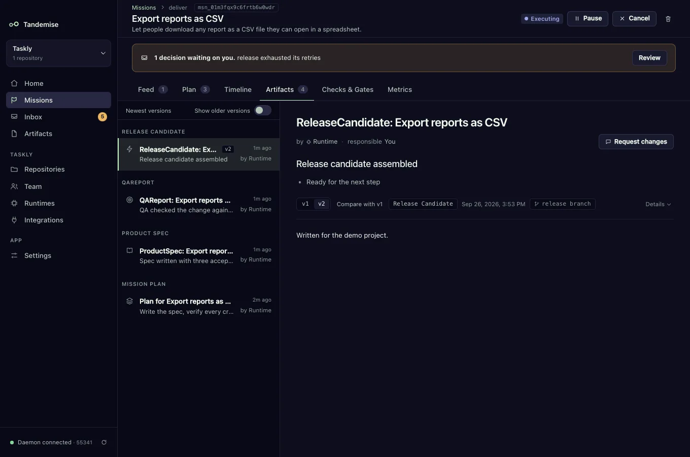 Tandemise desktop app — Artifacts