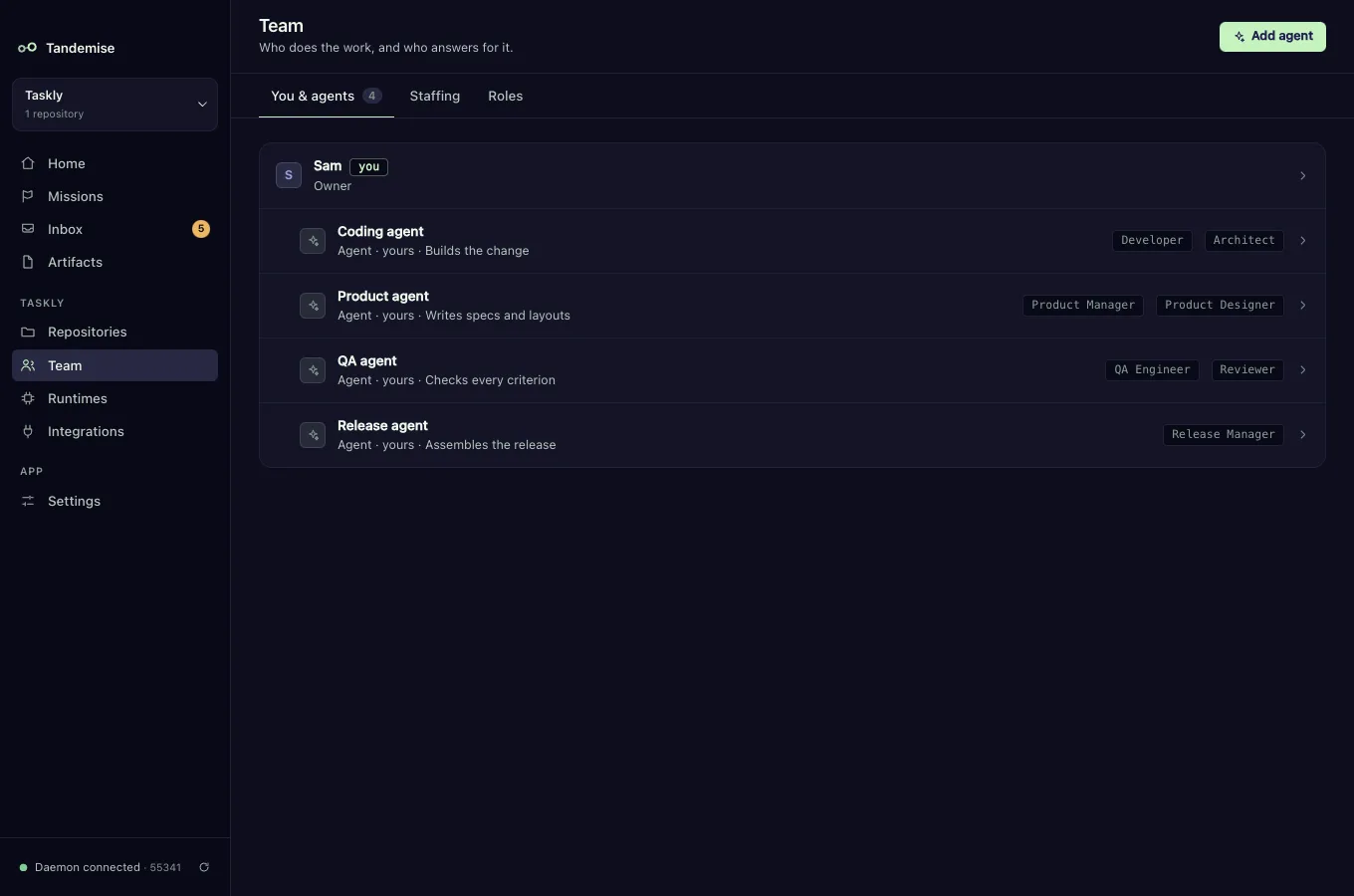 Tandemise desktop app — Team