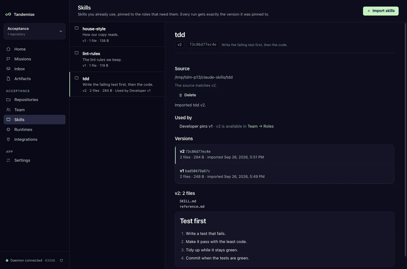Tandemise desktop app — Skills